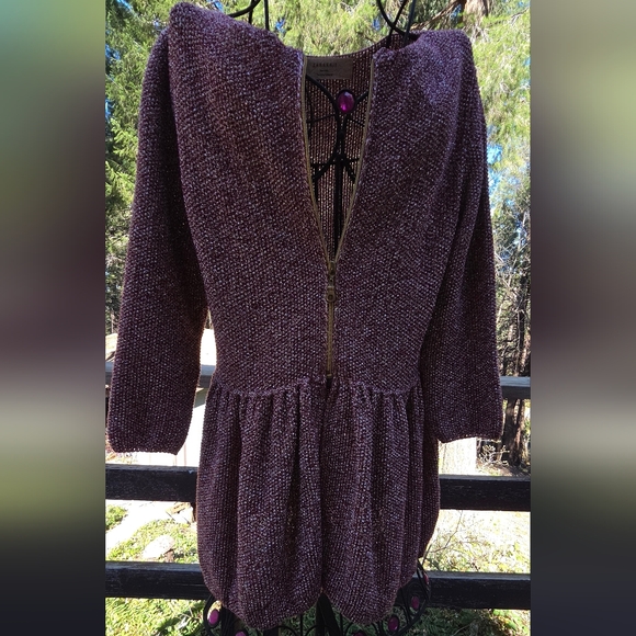 Zara Metallic Pink/Plum Silver Metalic Knit Zip Front Top SzL - Picture 3 of 12